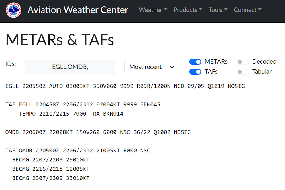 Metar and TAF
