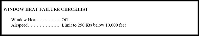 Window Heat Failure (Contaminated Aircraft Air and Emergency Checklist)